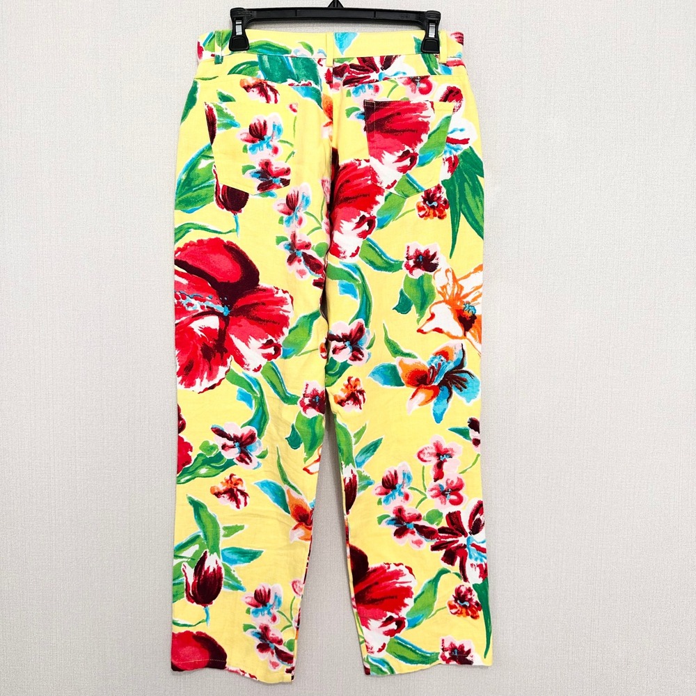 Lauren Ralph Lauren Yellow Tropical Floral Linen Cropped Pants Womens 6